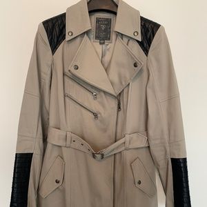 Guess coat tan with faux leather detail military